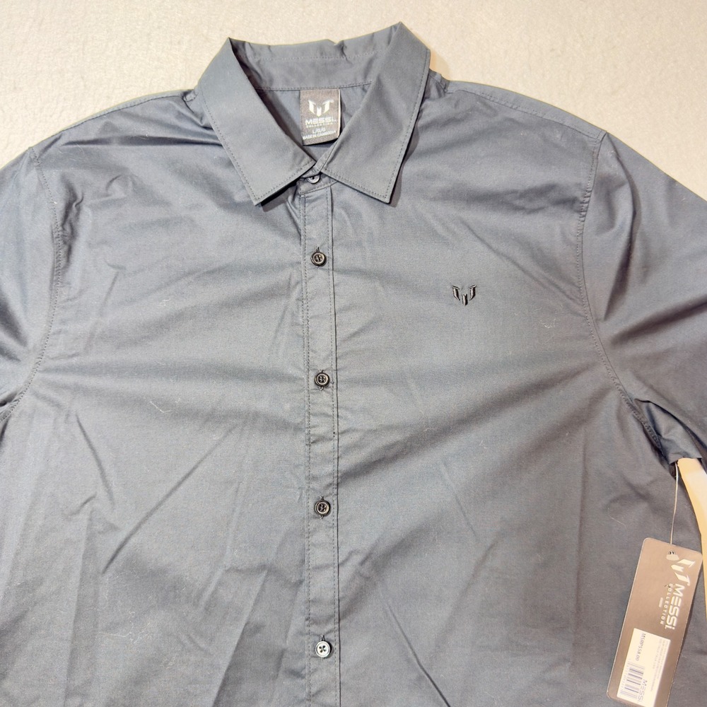 Messi Collection Button Down Shirt Mens Large Black NWT Stretch Limo Long Sleeve